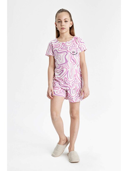 Kız Çocuk Desenli Kısa Kollu Pijama Takımı C2838A824SM
