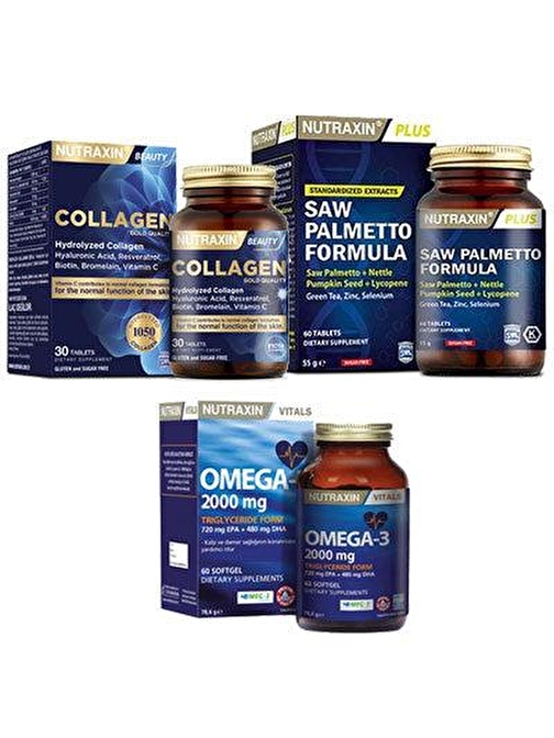 Nutraxin Collagen 30 Tablet & Omega-3 2000 mg & Saw Palmetto