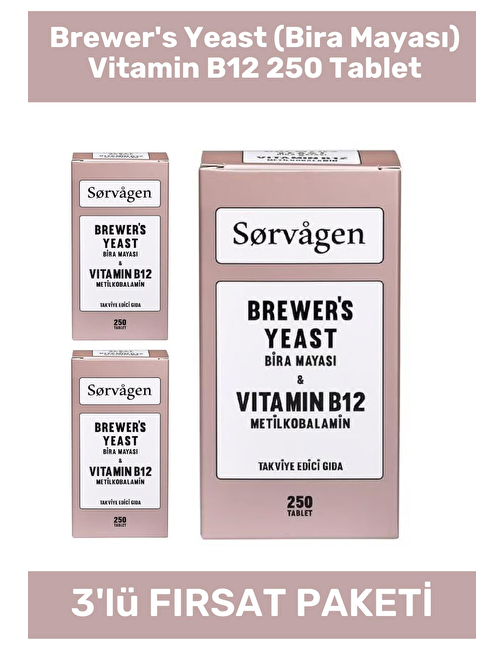 Sorvagen Brewer's Yeast (Bira Mayası) Vitamin B12 250 Tablet - 3 Adet