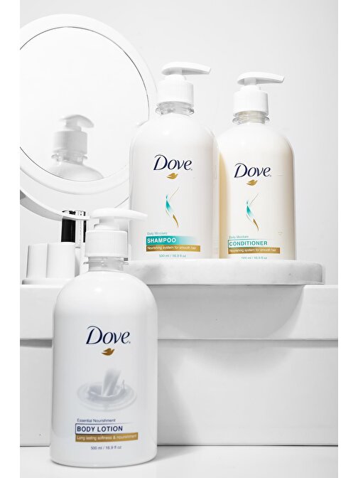 Dove Nemlendirici Şampuan 500 ml + Saç Kremi 500 ml + Vücut Losyonu 500 ml