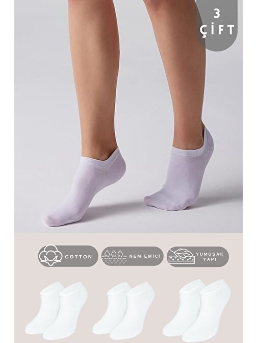 Kadın - Erkek Düz Desen (3 ÇİFT) Pamuklu Terletmez Yazlık Görünmez Çorap Seti