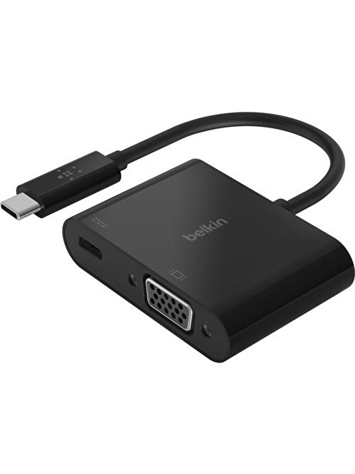 Belkin Usb-C'den VGA Adaptör + Şarj Çoğaltıcı (Hd 1080P Video Çözünürlüğünü Destekler ,  Bağlı Cihazlar Için 60 W'a Kadar Geçiş Gücü) MacBook Pro VGA Adaptörü