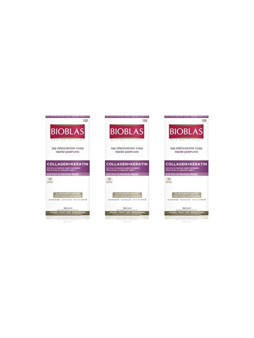 Bioblas Collagen + Keratin Çok İnce ve Hacimsiz Saçlar İçin Hacim Şampuanı 3 x 360 ML