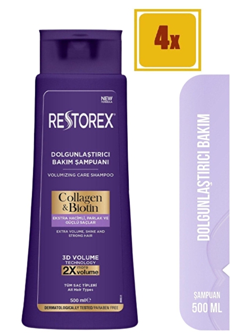 Restorex Collagen & Biotin Dolgunlaştırıcı Şampuan 4 x 500 ML