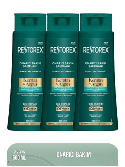 Restorex Keratin&Argan Onarıcı Bakım Şampuanı 3 x 500 ML