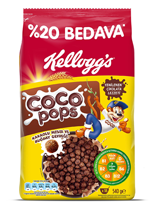 Coco Pops Çikolatalı Buğday Ve Mısır Gevreği 540 Gr, %20 Avantajlı, Lif,demir Ve 6 Vitamin Içerir