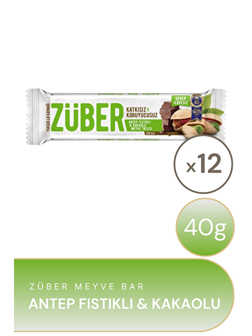 Züber Antep Fıstıklı ve Kakaolu Meyve Bar 40 g 12'li Paket