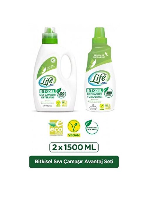 Life By Fakir Sıvı Çamaşır Deterjanı ve Yumuşatıcı Seti 2 x 1500 ml