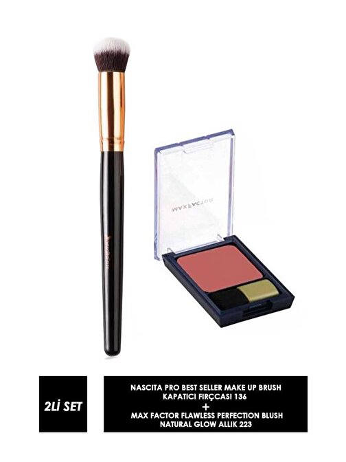 Max Factor Flawless Perfection Blush 223 Natural Glow Allık + Nascita Pro Best Seller Make Up Brush 136 Kapatıcı Fırçası