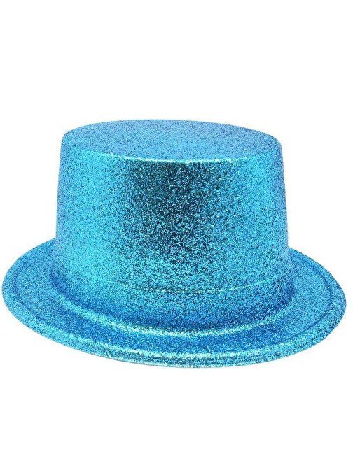 Himarry Floresan Mavi Renk Simli Uzun Fötr Melon Şapka 12 cm