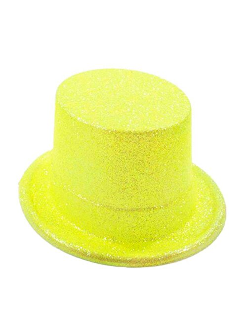 Himarry Floresan Sarı Renk Simli Uzun Fötr Melon Şapka 12 cm
