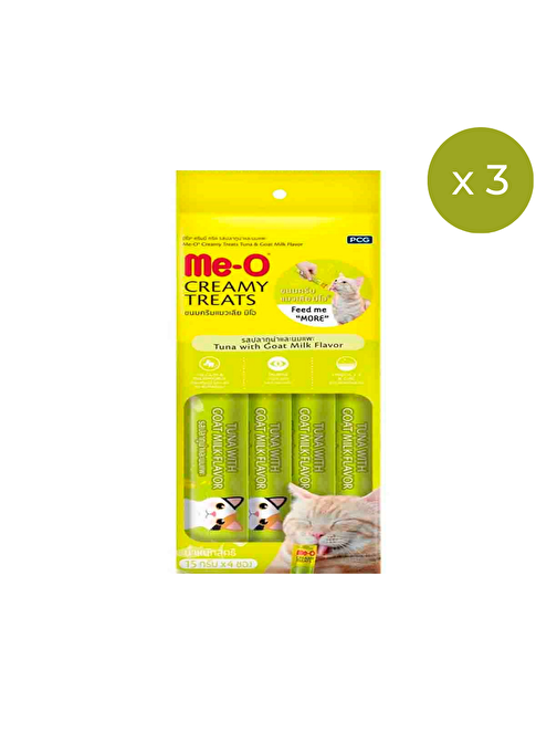 Me-O Creamy Treats Ton Balığı ve Keçi Sütlü Krem Kedi Ödül Maması 4 x 15 g 3'lü Paket