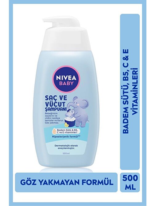 Baby Bebek Saç Ve Vücut Şampuanı 500ml, Göz Yakmayan Formül, Badem Sütü, C&E Vitamini, Hassas Cilt