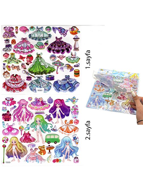 Sticker Kabartmalı Çantalı İki Sayfalı Giydirme Sticker Seti (ZYB-11) - 20x23 cm - Prenses Balo