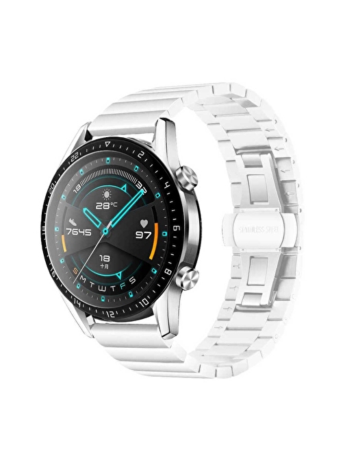 Huawei Watch GT 3 42mm Uyumlu KRD-16 Metal ZORE Kordon Beyaz