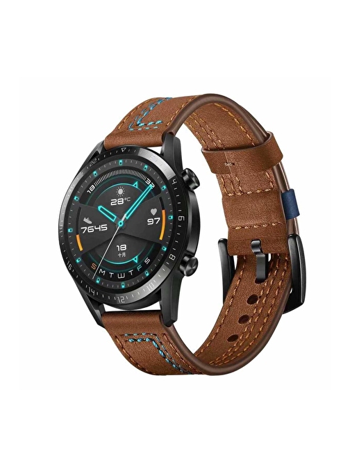 Huawei Watch GT 3 46mm Uyumlu KRD-19 Deri ZORE Kordon Kahverengi