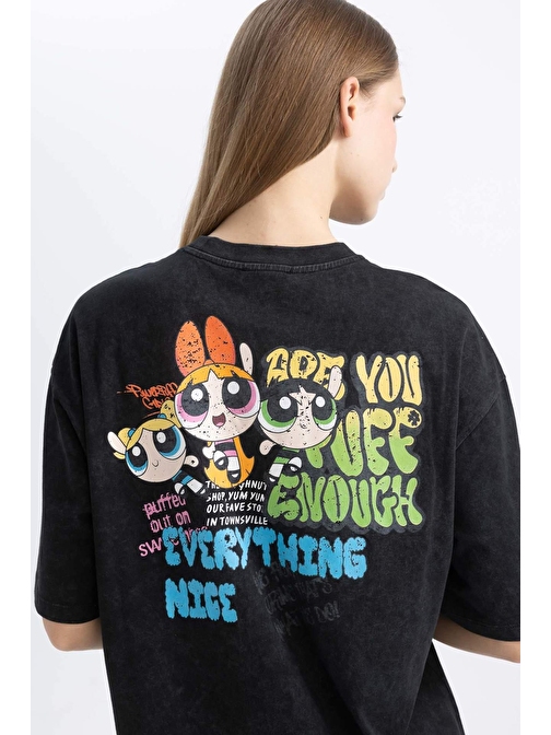 Coool PowerPuff Girls Oversize Fit Sırt Baskılı Penye Mini Elbise C3504AX24SM