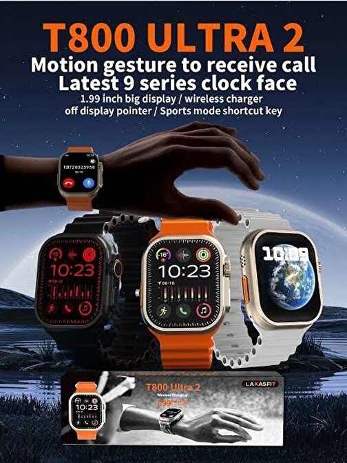 T800 Ultra2 Akıllı Saat 1.99″ HD Ekranlı  Çoklu Spor  Nabız Kan Basıncı Özellikli Akıllı Saat SİYAH RENK