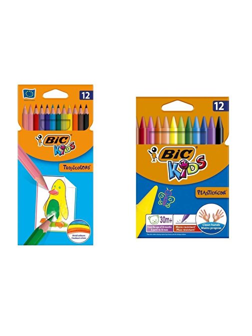 Bic Tropicolors Kuru Boya 12 Renk+Bic Plastidecor Pastel Boya 12 Renk