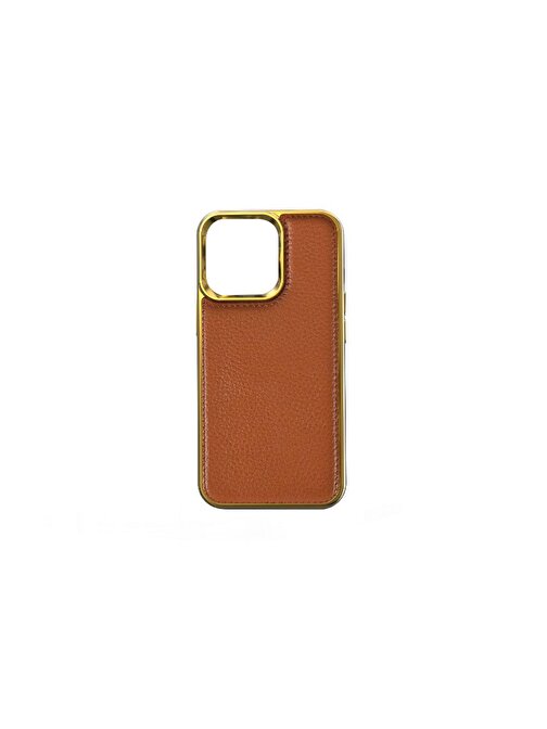 Apple iPhone 13 Mini Kılıf Wiwu Genuine Leather Gold Calfskin Orjinal Deri Kapak