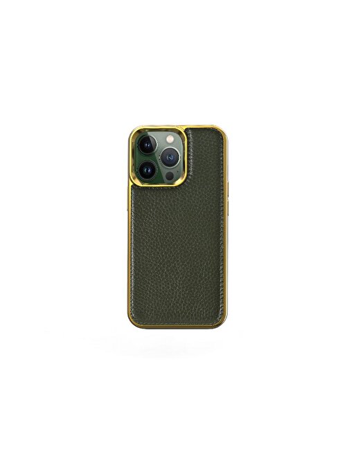 Apple iPhone 13 Pro Kılıf Wiwu Genuine Leather Gold Calfskin Orjinal Deri Kapak