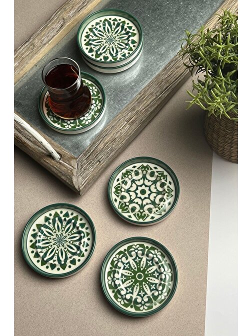 TABAK EVİ Stoneware Mozaik Green Sefa 6 lı Çay Tabağı 10cm