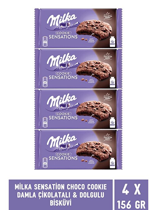 Milka Sensations Choco Cookie Damla Çikolata ve Dolgulu Biküvi 156 gr - 4 Adet