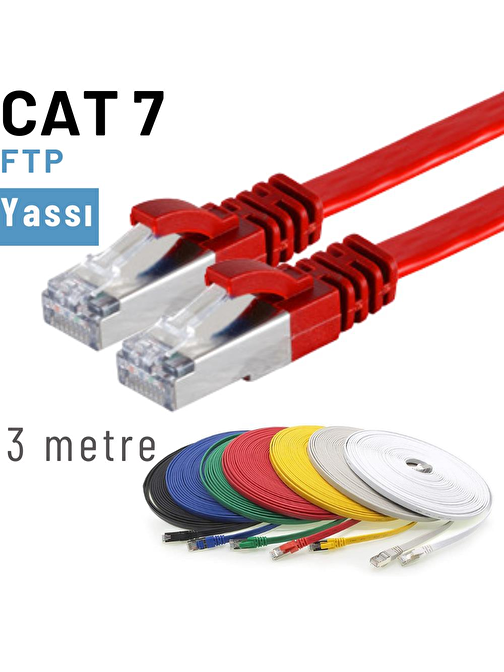 IRENIS 3 Metre CAT7 Kablo Yassı FTP Ethernet Network LAN Ağ Kablosu