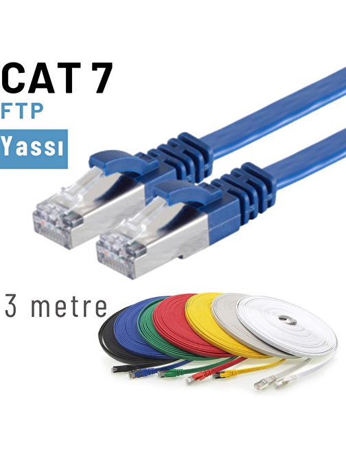 IRENIS 3 Metre CAT7 Kablo Yassı FTP Ethernet Network LAN Ağ Kablosu