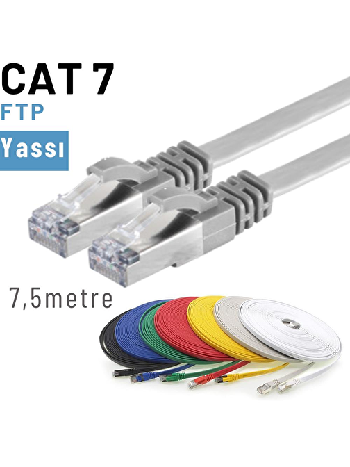 IRENIS 7,5 Metre CAT7 Kablo Yassı FTP Ethernet Network LAN Ağ Kablosu