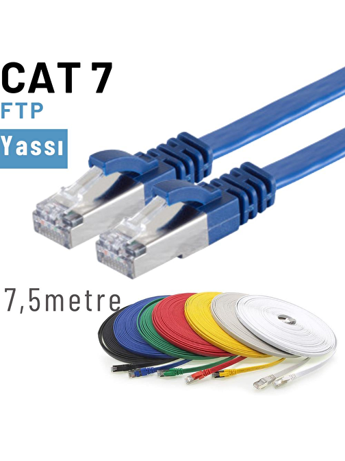 IRENIS 7,5 Metre CAT7 Kablo Yassı FTP Ethernet Network LAN Ağ Kablosu