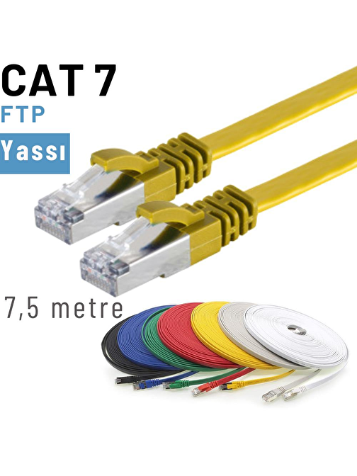 IRENIS 7,5 Metre CAT7 Kablo Yassı FTP Ethernet Network LAN Ağ Kablosu