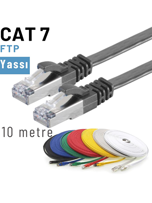 IRENIS 10 Metre CAT7 Kablo Yassı FTP Ethernet Network LAN Ağ Kablosu