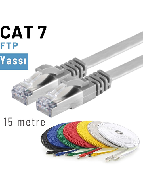 IRENIS 15 Metre CAT7 Kablo Yassı FTP Ethernet Network LAN Ağ Kablosu