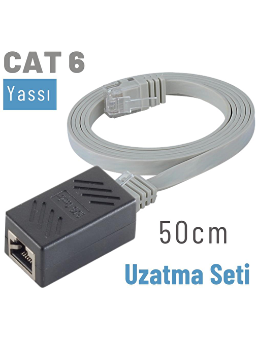 IRENIS 50 cm CAT6 Kablo Uzatma Seti, Yassı Ethernet Kablo ve Ekleyici