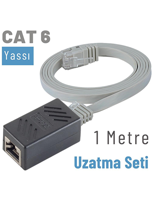IRENIS 1 Metre CAT6 Kablo Uzatma Seti, Yassı Ethernet Kablo ve Ekleyici