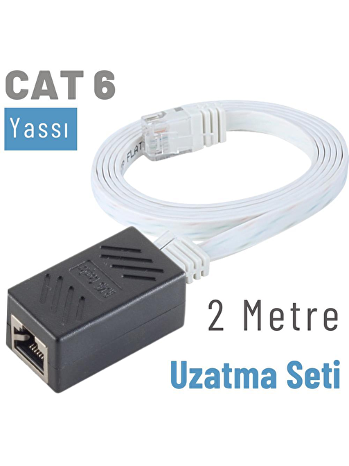 IRENIS 2 Metre CAT6 Kablo Uzatma Seti, Yassı Ethernet Kablo ve Ekleyici