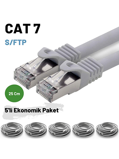 5 adet 25 Cm IRENIS CAT7 Kablo S/FTP Ethernet Network LAN Ağ Kablosu