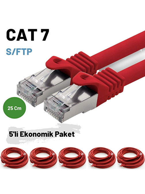 5 adet 25 Cm IRENIS CAT7 Kablo S/FTP Ethernet Network LAN Ağ Kablosu