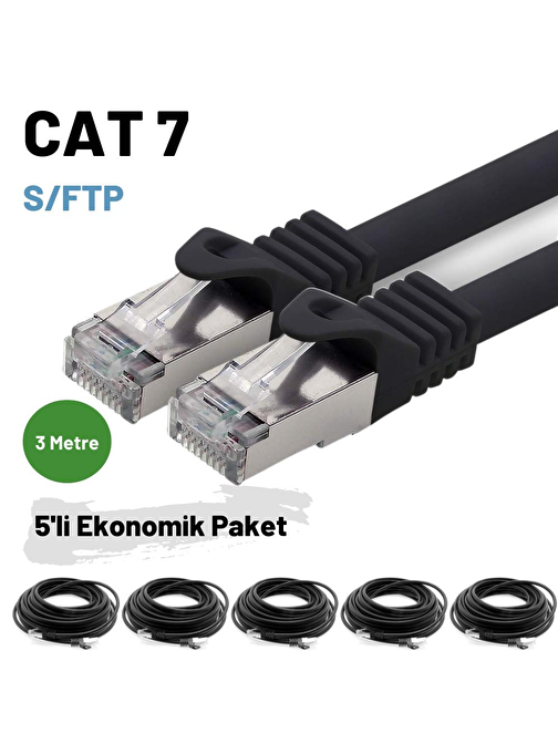 5 adet 3 Metre IRENIS CAT7 Kablo S/FTP Ethernet Network LAN Ağ Kablosu