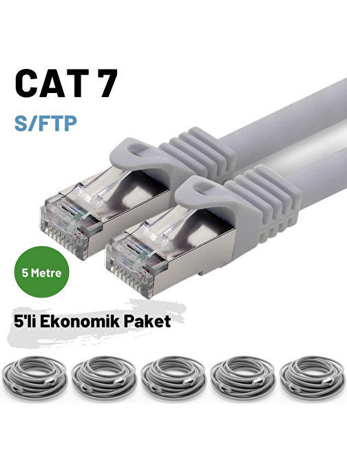 5 adet 5 Metre IRENIS CAT7 Kablo S/FTP Ethernet Network LAN Ağ Kablosu