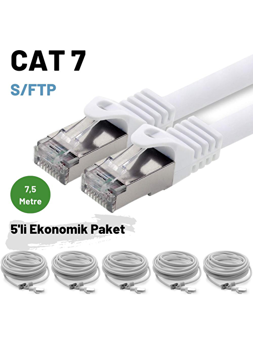 5 adet 7,5 Metre IRENIS CAT7 Kablo S/FTP Ethernet Network LAN Ağ Kablosu