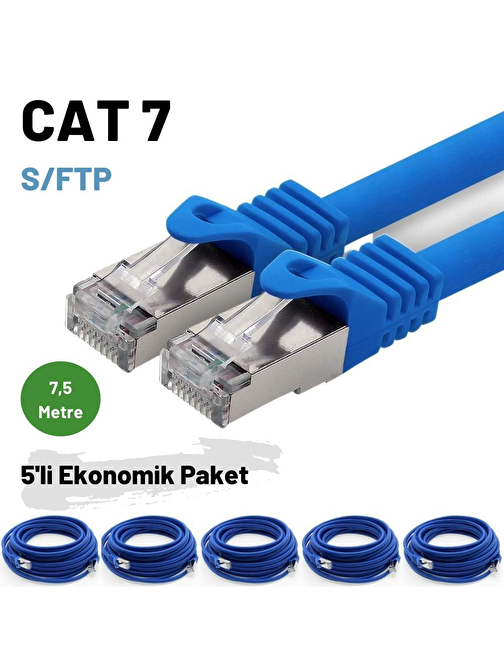 5 adet 7,5 Metre IRENIS CAT7 Kablo S/FTP Ethernet Network LAN Ağ Kablosu