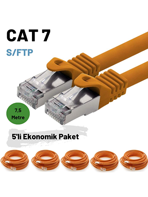 5 adet 7,5 Metre IRENIS CAT7 Kablo S/FTP Ethernet Network LAN Ağ Kablosu