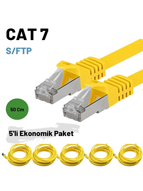 5 adet 50 Cm IRENIS CAT7 Kablo S/FTP Ethernet Network LAN Ağ Kablosu