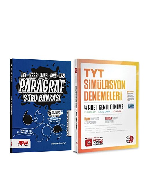 3D TYT 4 lü Deneme ve AKM Paragraf Soru Bankası Seti 2 Kitap