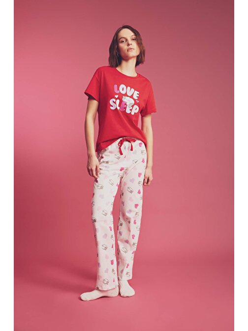 Fall in Love Regular Fit Baskılı Kısa Kollu Pijama Takımı B6207AX24SP