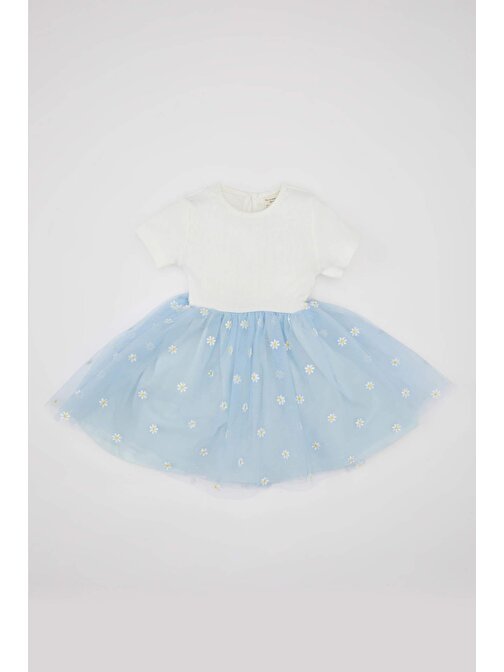 Kız Bebek Çiçekli Fitilli Kaşkorse Kısa Kollu Tütü Elbise C5985A524SM