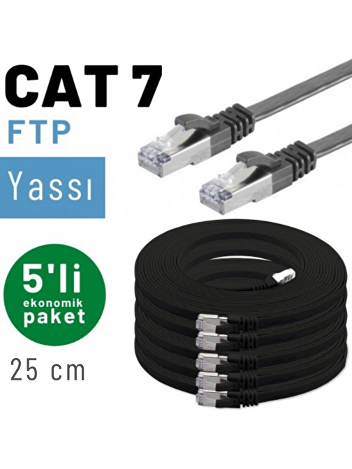 5 adet 25 cm IRENIS CAT7 Kablo Yassı FTP Ethernet Network LAN Kablosu