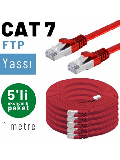 5 adet 1 metre IRENIS CAT7 Kablo Yassı FTP Ethernet Network LAN Kablosu